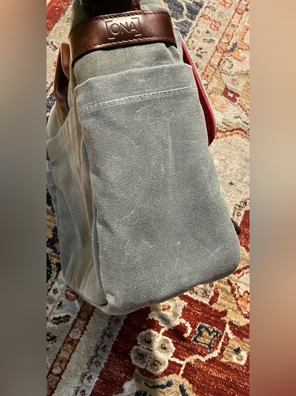 Ona Brixton Camera Bag Waxed Canvas Red Interior Rare - Picture 6 of 11